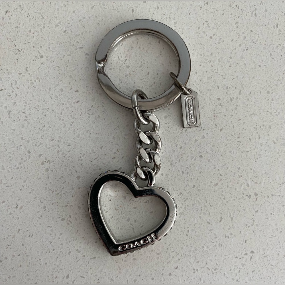 Coach Metallic Heart Crystals Keychain bag charm FOB